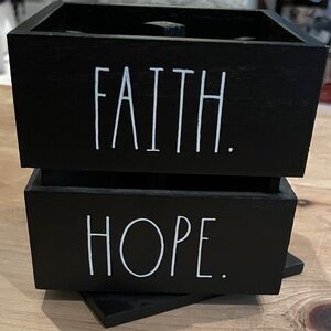 NWOT Rae Dunn Black White Swivel Home Organizer Desk Caddy Faith Hope